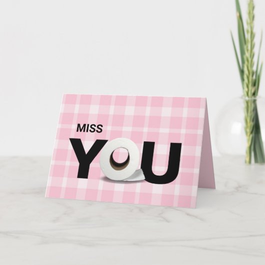 Miss you toilet paper roll roze plaid kaart (Voorkant)
