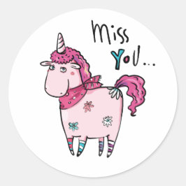 Miss You Unicorn Ronde Sticker