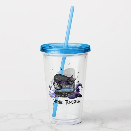 Misschien morgen - Zwarte kat, boeken en hekserige Acryl Drinkbeker (Achterkant)