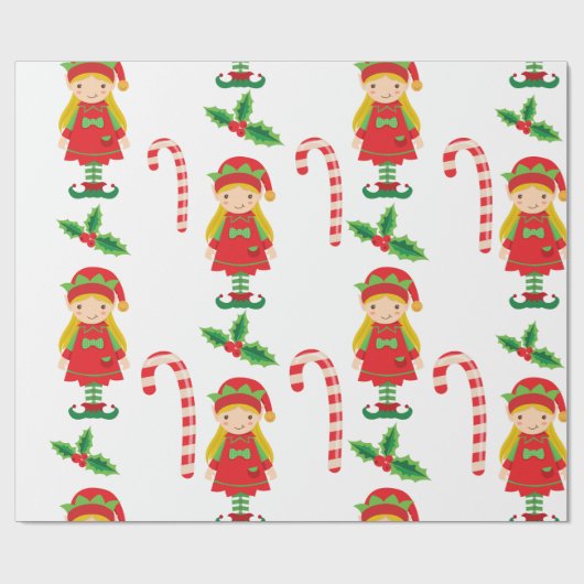 Misses Elf en Candy Canes Cadeaupapier (Vlak)