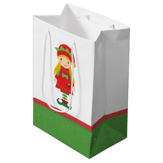 Misses Elf en Candy Canes Medium Cadeauzakje (Voorkant Gekanteld)
