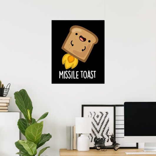 Missile Toast Grappige Mistletoe Puns Donker BG Poster (Thuiskantoor)