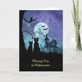 Missing You bij Halloween Schattige Cats Owl Bats Kaart (Voorkant)