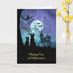 Missing You bij Halloween Schattige Cats Owl Bats Kaart