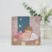 Missing You: Boy & Cat Illustratie Kaart (Staand voorkant)