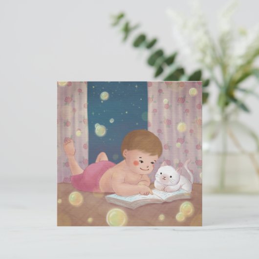 Missing You: Boy & Cat Illustratie Kaart (Staand voorkant)