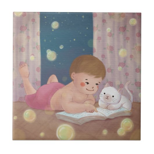 Missing You: Boy & Cat Illustratie Tegeltje (Voorkant)
