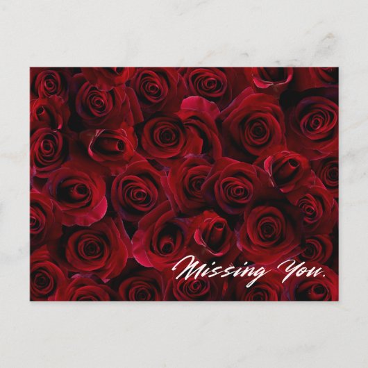 "Missing You" briefkaart met prachtige rode rozen (Voorkant)