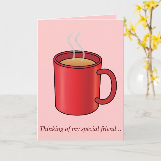 Missing You Friend: Red Coffee Mok Kaart (Gele Bloem)