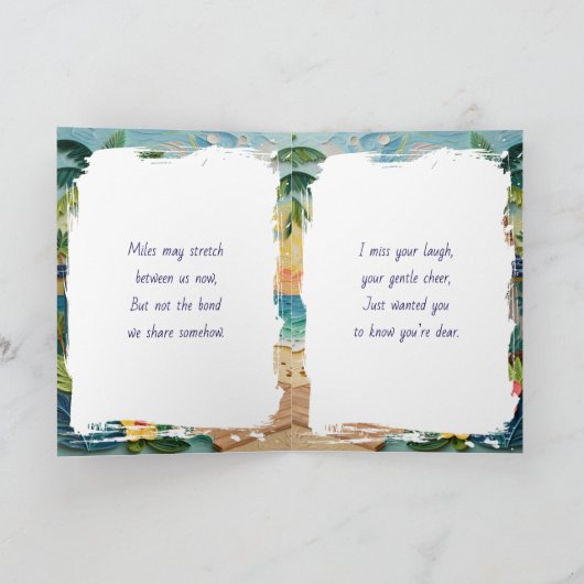 Missing You | Long Distance Beach Themed Kaart (Binnen)