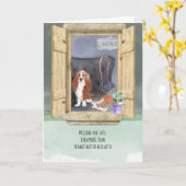 Missing You Lost Basset Hound Dog bij Window Kaart (Gele Bloem)