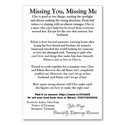 Missing You, Missing Me kaarten om te delen (Achterkant)