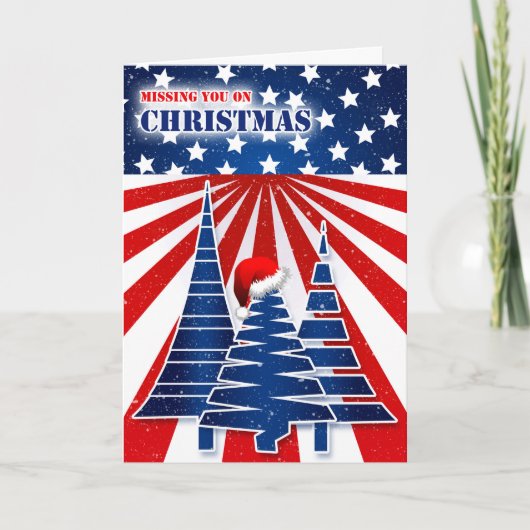 Missing You on Christmas Stars and Stripes Feestdagen Kaart (Voorkant)