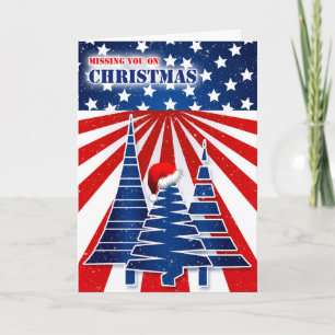 Missing You on Christmas Stars and Stripes Feestdagen Kaart