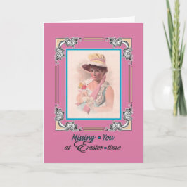 Missing You on Easter -  Dame met Bonnet Feestdagen Kaart