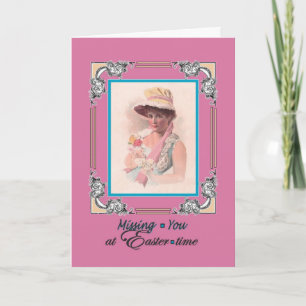 Missing You on Easter -  Dame met Bonnet Feestdagen Kaart