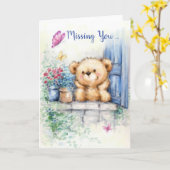 Missing You, Schattige Beer bij Window Looking But Kaart (Gele Bloem)