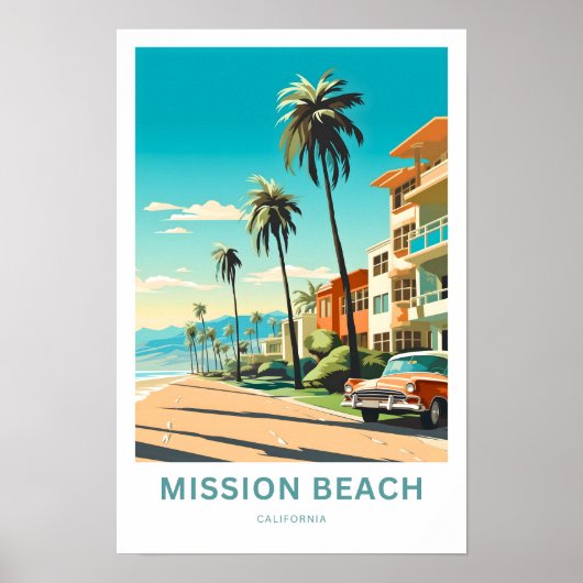 Mission Beach California Travel Print (Voorkant)