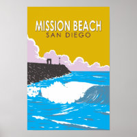 Mission Beach Californië Reis Kunst Vintage