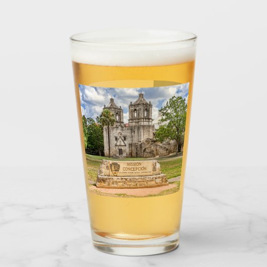 Mission Concepcion, San Antonio, Texas, Beer Glass Glas (Voorkant gevuld)