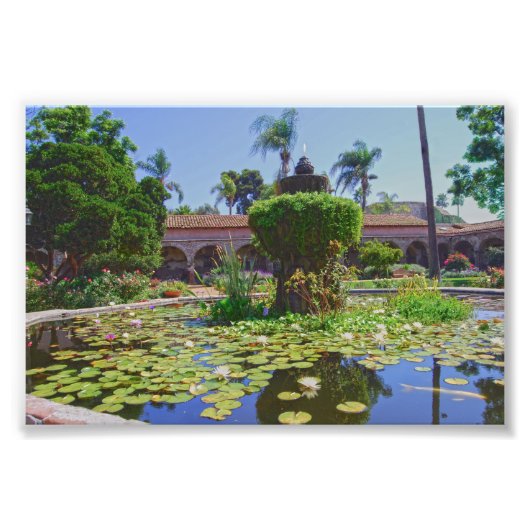 Mission San Juan Capistrano Water Lilies, Calif Foto Afdruk (Voorkant)