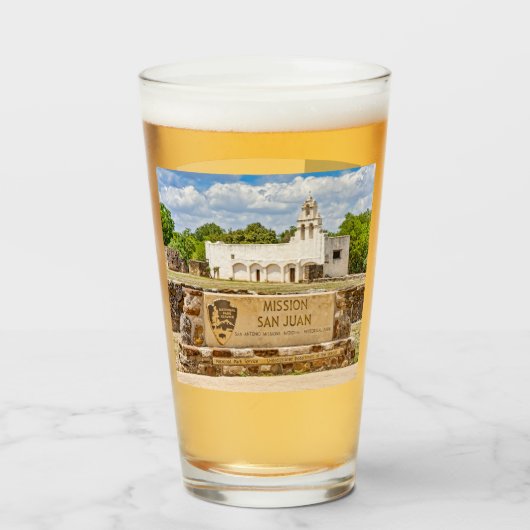 Mission San Juan, San Antonio, Texas, Beer Glass Glas (Voorkant gevuld)