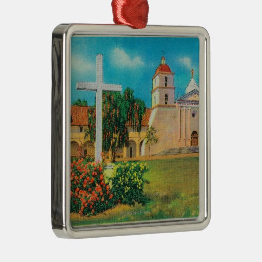 Mission Santa Barbara Uitzicht Metalen Ornament (Rechts)