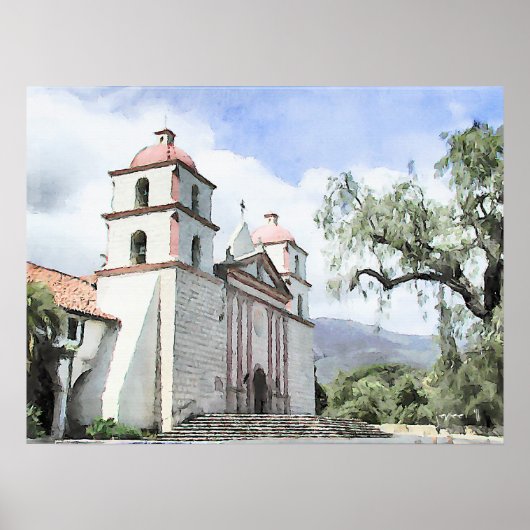 Mission Santa Barbara Waterverf Print (Voorkant)
