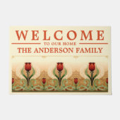  Mission Style Red Tulip Frieze Doormat Deurmat (Voorkant)