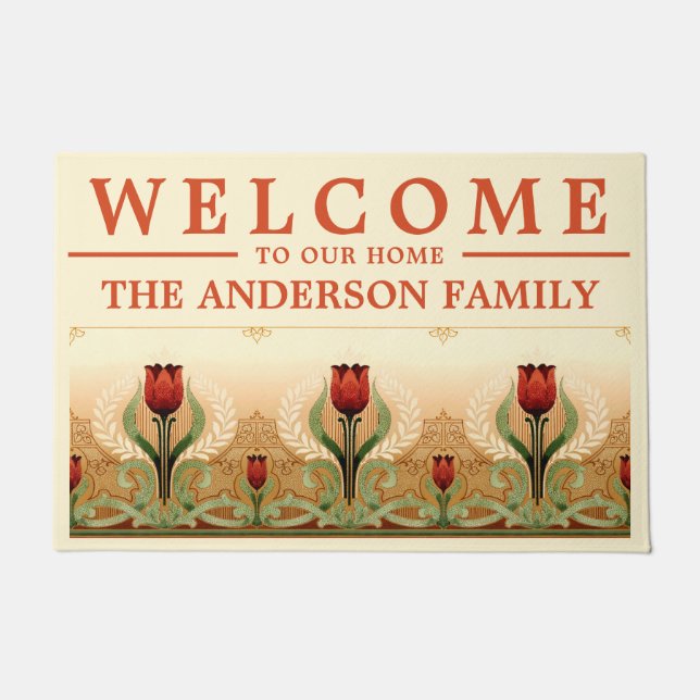  Mission Style Red Tulip Frieze Doormat Deurmat (Voorkant)