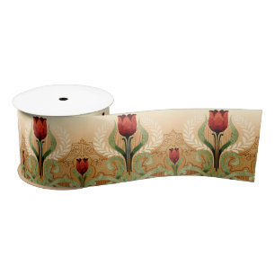 Mission Style Red Tulip Frieze Satijnen Lint