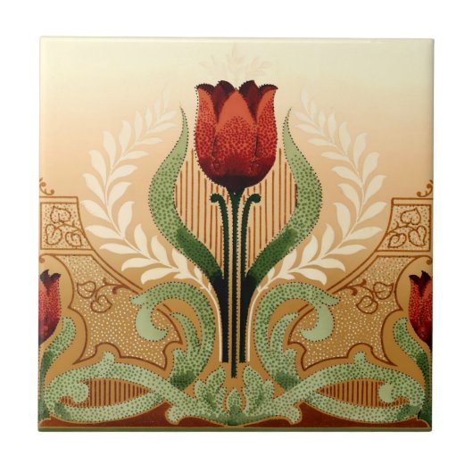  Mission Style Red Tulip Frieze Tegeltje (Voorkant)