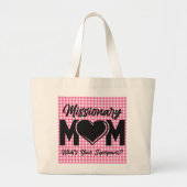 Missionaire mam LDS Mormon mam roze check Canvas t Grote Tote Bag (Voorkant)