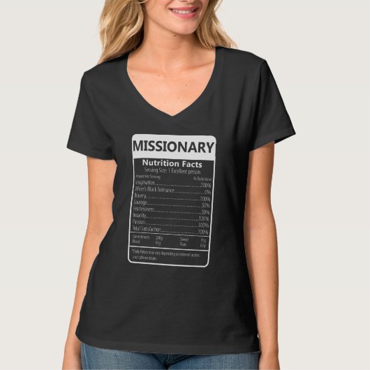 Missionary Nutrition Facts Sarcastic Graphic T-shirt (Voorkant)