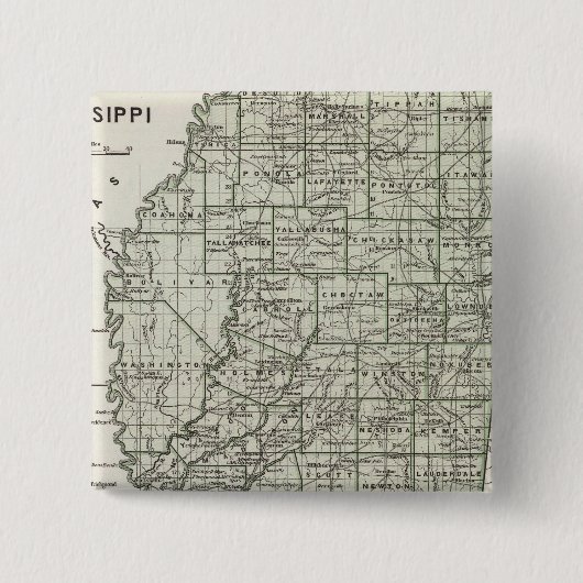 Mississippi Atlas Map Vierkante Button 5,1 Cm (Voorkant)