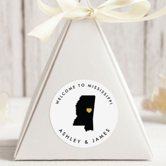 Mississippi Bruiloft Welkom Sticker Label Goud Zwa