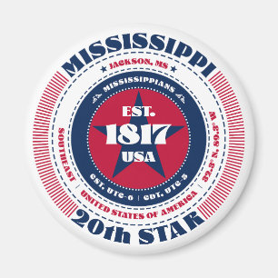 Mississippi Cirkel Typografie Souvenir Magneet