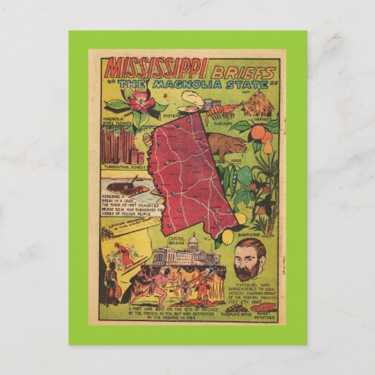 Mississippi de Magnolia-staat Briefkaart (Voorkant)