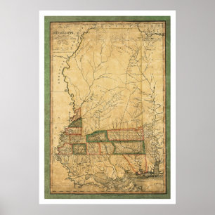 Mississippi Early Map van Melish 1820 Poster