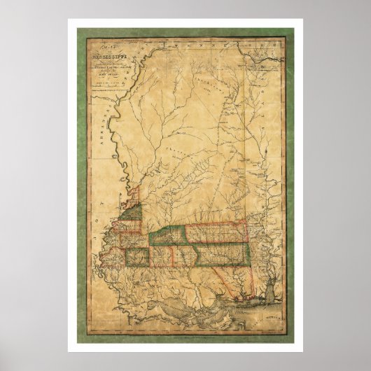 Mississippi Early Map van Melish 1820 Poster (Voorkant)