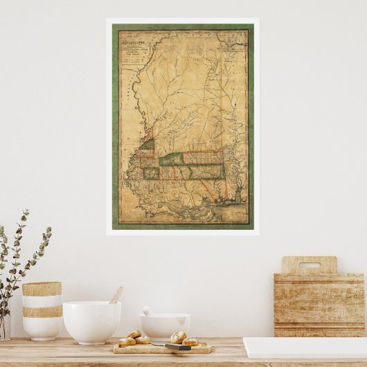 Mississippi Early Map van Melish 1820 Poster (Keuken)