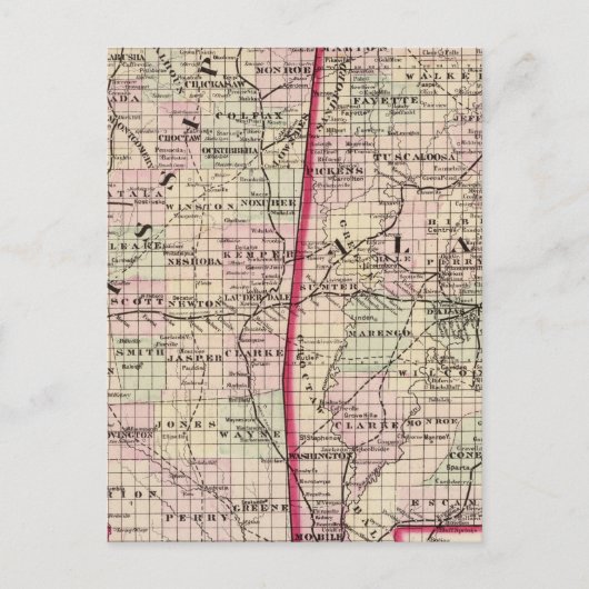 Mississippi en Alabama Briefkaart (Voorkant)