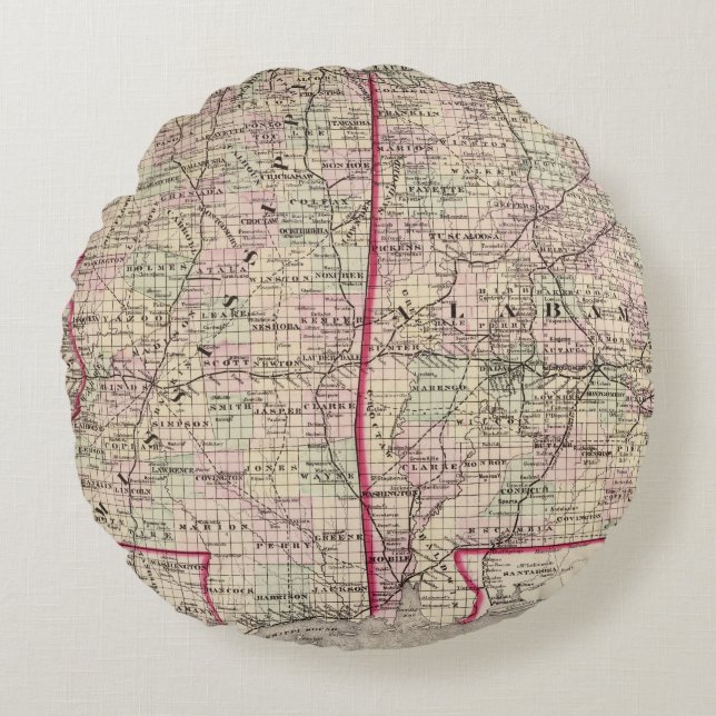 Mississippi en Alabama Rond Kussen (Voorkant)