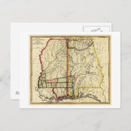 Mississippi en AlabamaPanoramic Map Briefkaart (Voorkant / Achterkant)