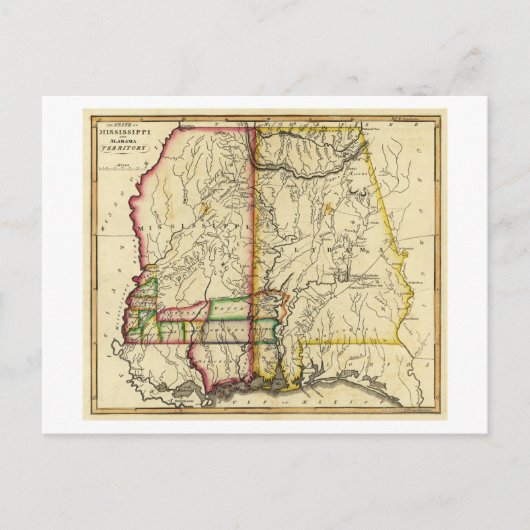 Mississippi en AlabamaPanoramic Map Briefkaart (Voorkant)