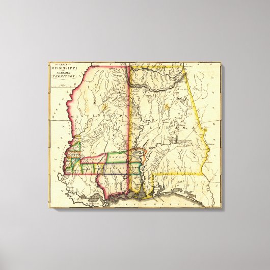 Mississippi en AlabamaPanoramic Map Canvas Afdruk (Voorkant)