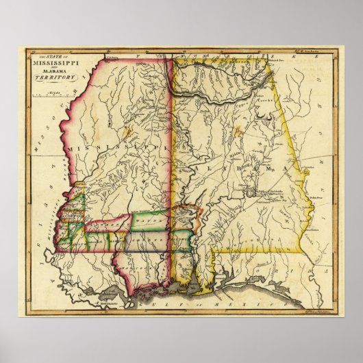 Mississippi en AlabamaPanoramic Map Poster (Voorkant)