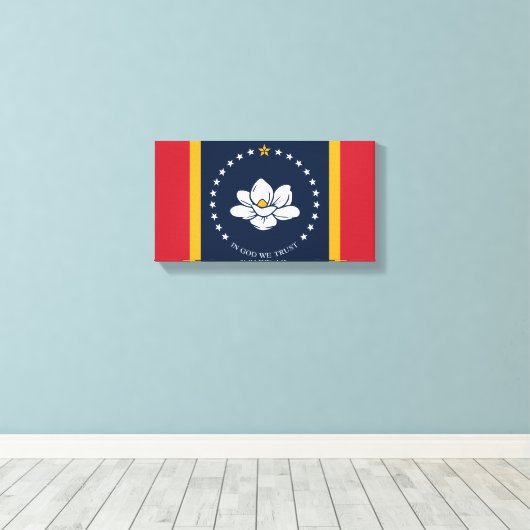 Mississippi Flag - New Magnolia Flag Canvas Afdruk (Insitu (Houten vloer))