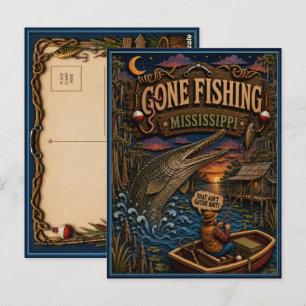 Mississippi Gone Fishing Alligator Gar Briefkaart