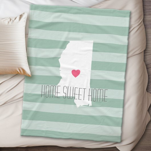Mississippi Home State Love with Custom Heart Fleece Deken